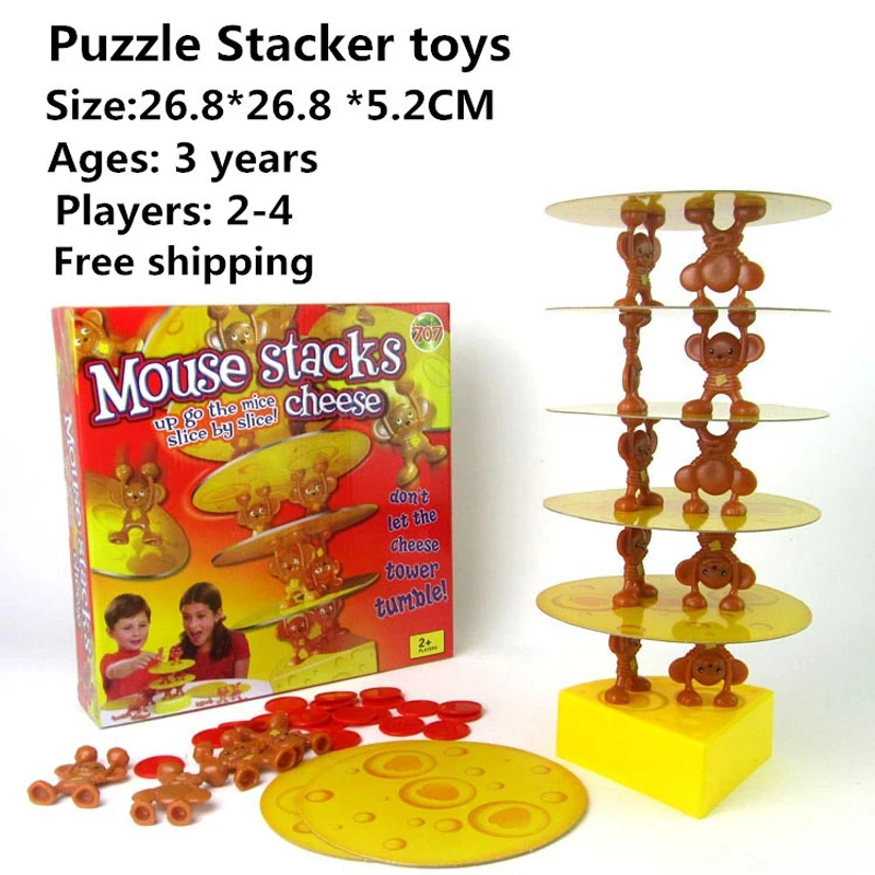 

Free Shipping Multiplayer Educational Balance Toys Board Games Stacked Cheese and Mice