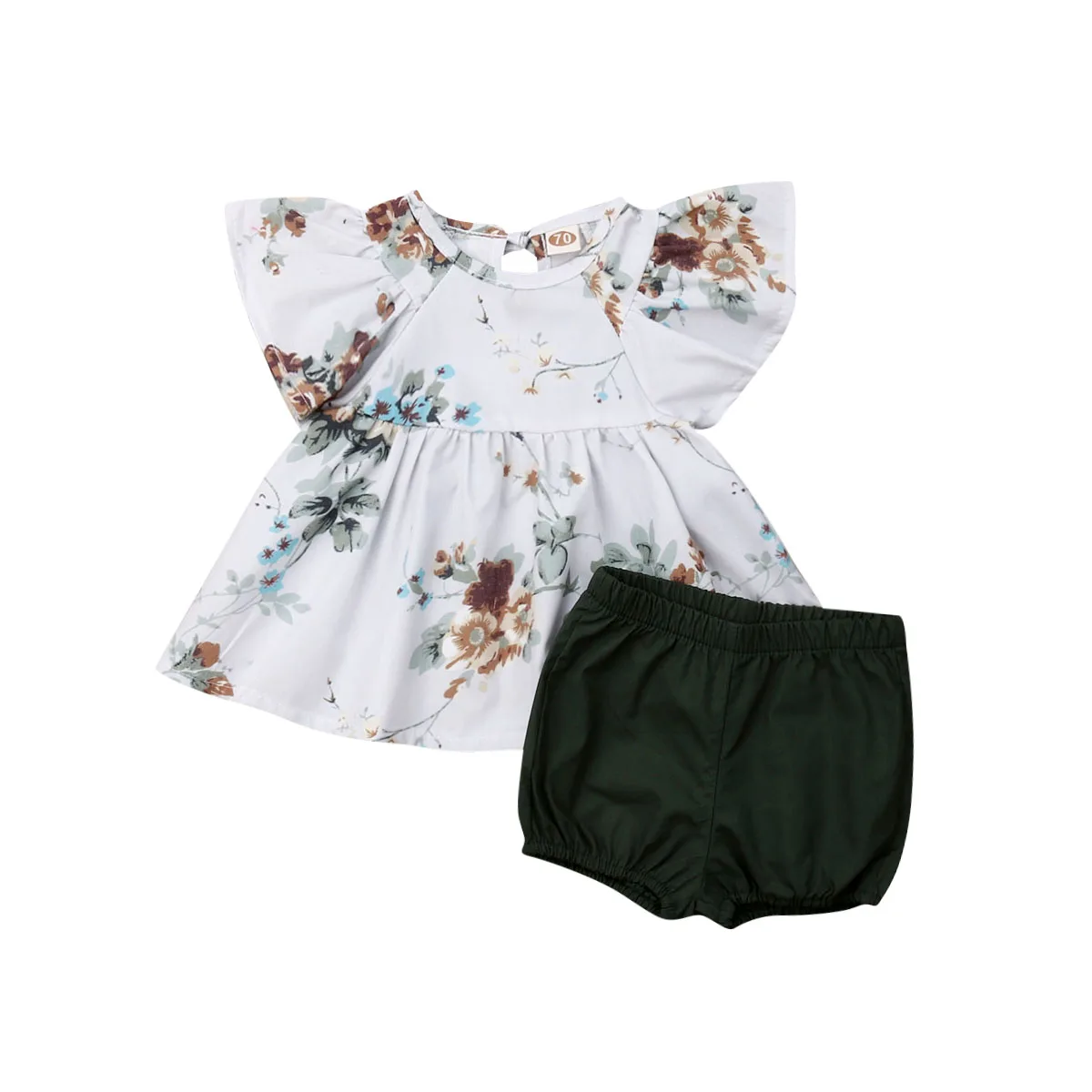 Summer 2PCS Newborn Baby Girl Floral Printed Fly Sleeve Tops Skirt+Solid Color Shorts Clothes Outfits Sunsuit