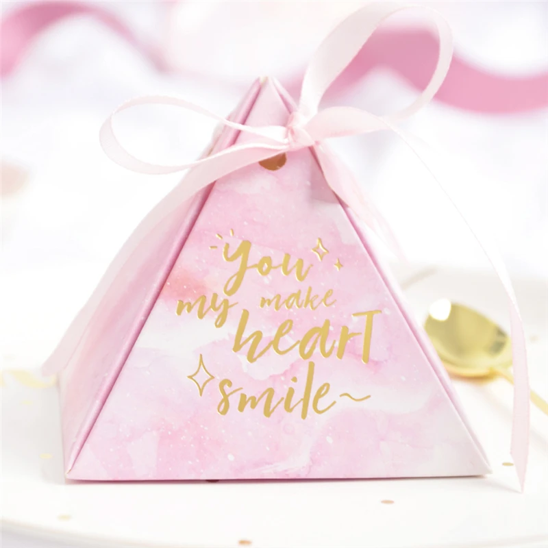 30 шт. Розовый Пирамида стиль конфеты коробки, свадьба, день рождения дома подарочный сувенир для вечеринок пакеты печенья с лентами и бирками свадебные принадлежности