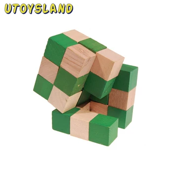 

UTOYSLAND 3x3x3 Wooden Magic Snake Shape Toys Game Twist Cube Puzzle Toys Gift For Kids Green