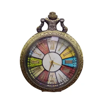

Vintage Colorful Dial Roman Numerals Quartz Pocket Watch With Chain Necklace Pocket Watch For Women Men Gift