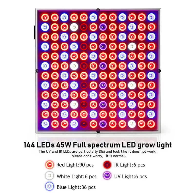 45 Вт 25 Вт Светодиодный светильник для выращивания полный спектр панель красный синий белый ИК УФ лампа для роста растений комнатных растений цветок семена теплицы гидропоники