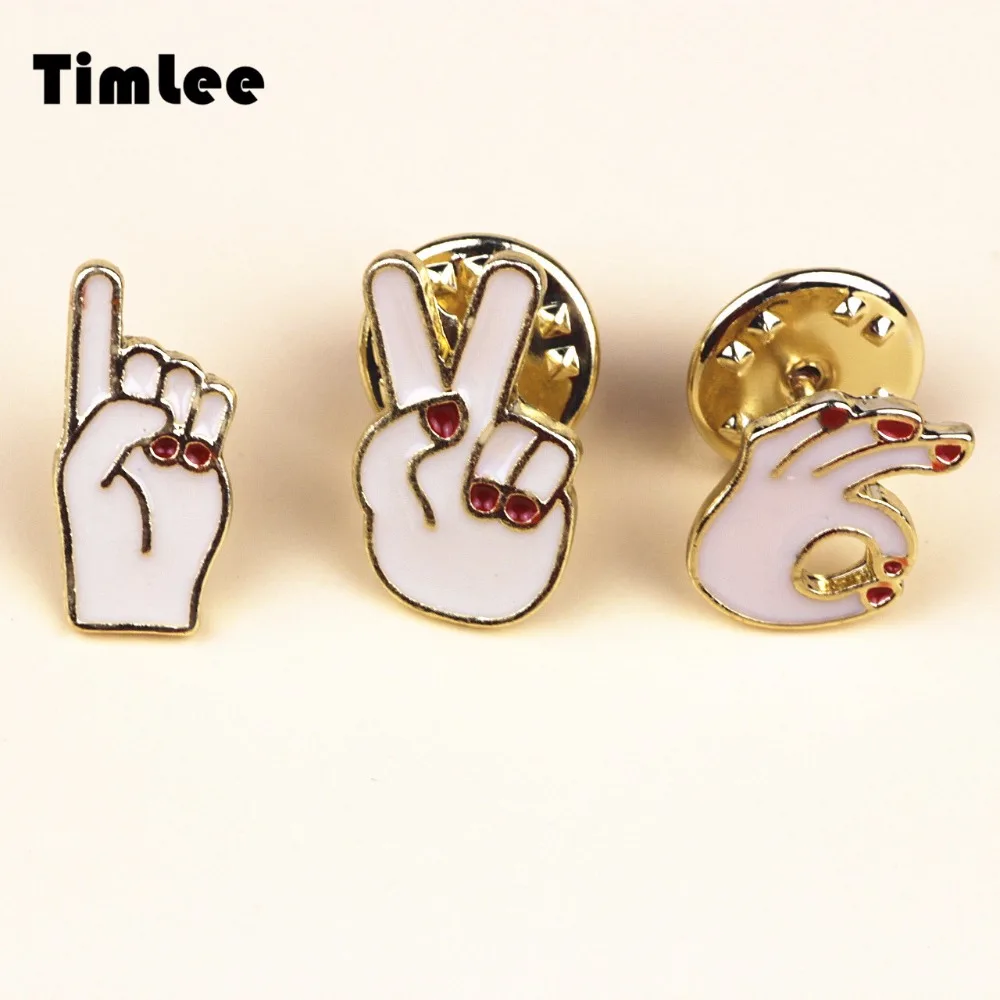 

Timlee X091 Cute Yes OK Hand Gesture Metal Brooch Pins Button Pins Girl Jeans Bag Decoration Gift Wholesale