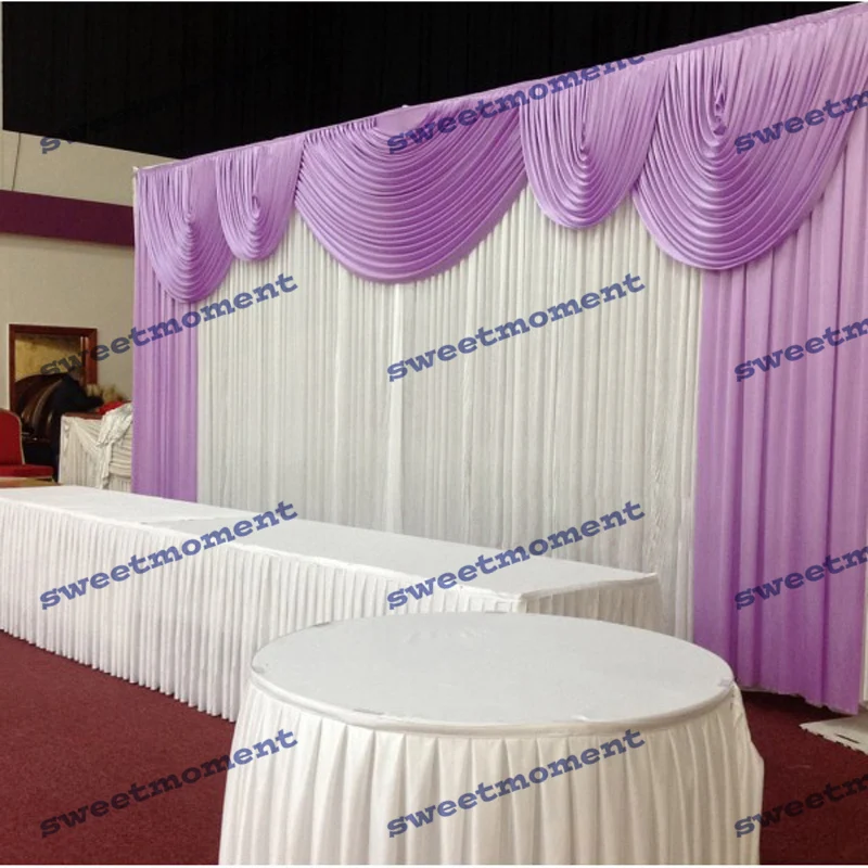 

3x6m Luxury Wedding curtain with violet drape wedding backdrop with multiple swag chiffon backdrop white color