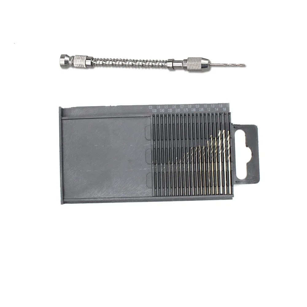 

20pc Mini Micro Twist Drill Hss Bits 0.3mm-1.6mm+Semi-Automatic Handdrill Suit Micro Hobby Craft Jewelry Wood Mini Hand Drill