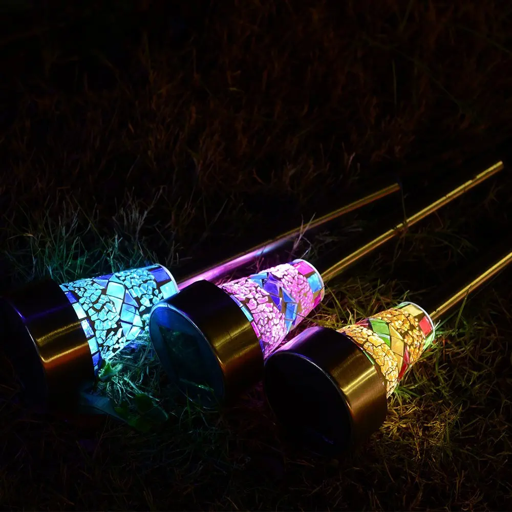 Chiclits 3pcslot  LED Solar Lawn Lamp Outdoor Garden Decoration lights Lawn Path LED Glass Mosaic Lights Blue Orange Purple (12)