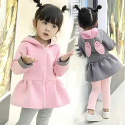 Новые пальто для девочек забавное пальто с кроличьими ушками на капюшоне Осень-зима; детская теплая верхняя одежда с длинными рукавами