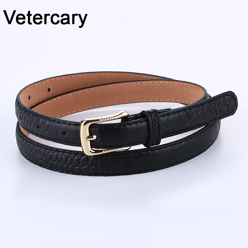 Good Quality Woman PU Leather Skinny Belt Thin Waistband Straps Narrow crocodile pattern Belts Pin buckle Belt Lady Jean student