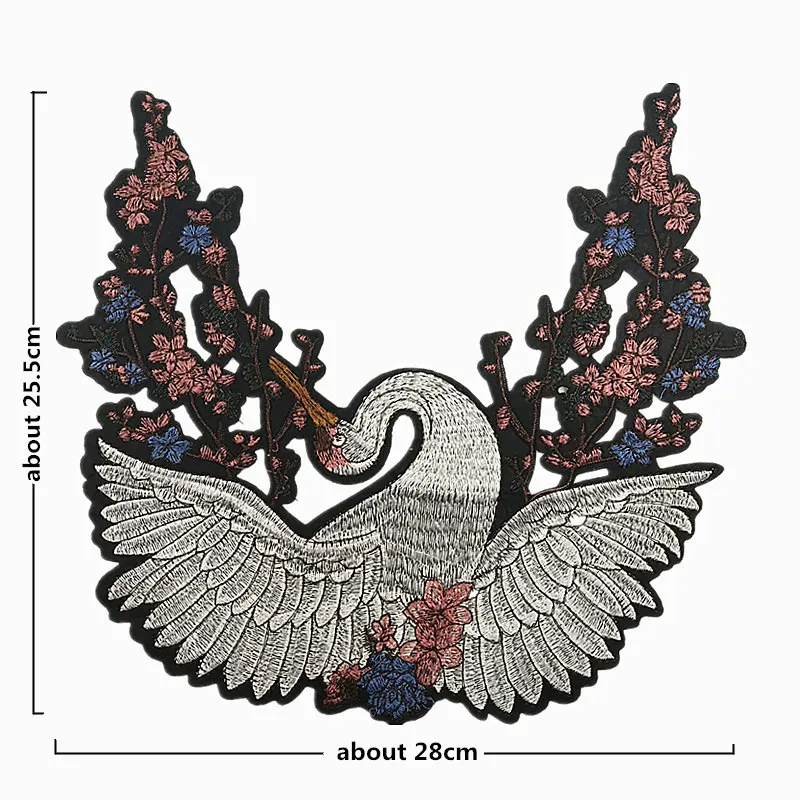 Sew On Embroidery Crane Bird Patch Embroidered Flower Patches (7)