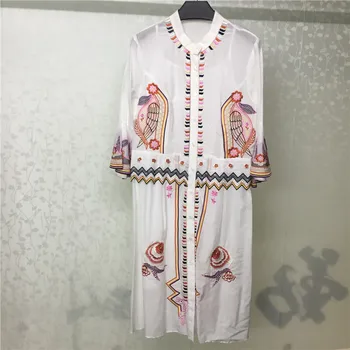 

Women Cotton Dress Summer High Quality Short Butterfly Sleeve Dress Women 2018 Fashion Embroidery Dress
