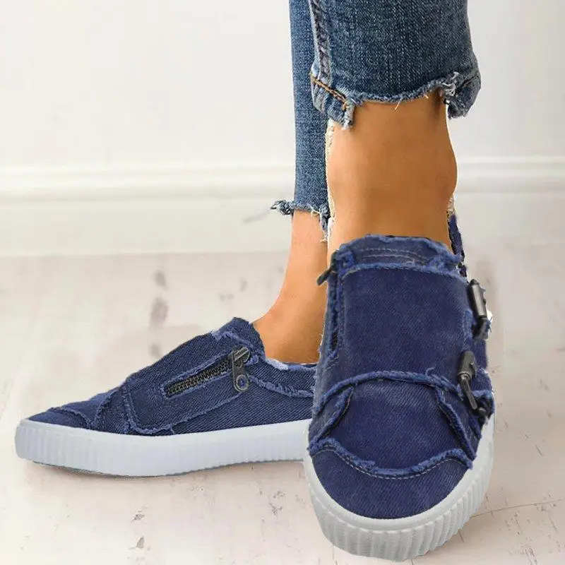 HEFLASHOR/Женская Вулканизированная обувь; слипоны на плоской подошве; женские джинсовые модные кроссовки; Повседневная дышащая обувь
