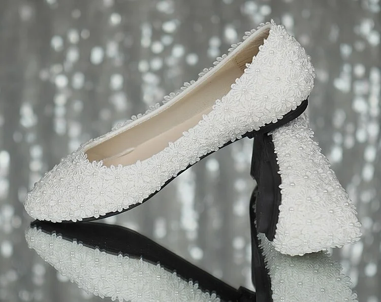 

Women shoes fashion flats Dress Shoes Handmade lace Wedding Shoes Bridal Shoes White lace pearl Bridesmaid large size 41-43