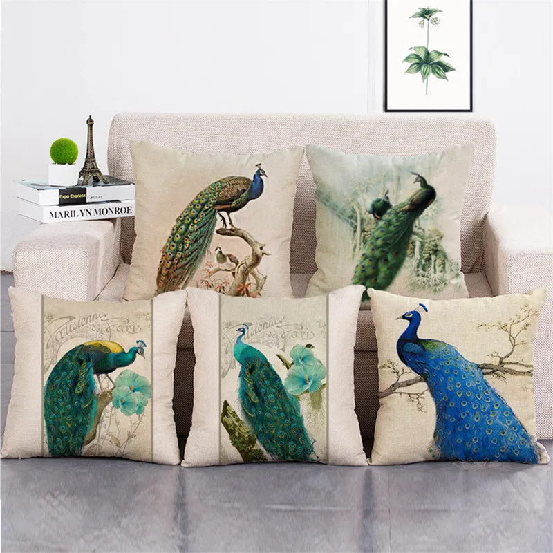 wholesale wedding gift pillow Pretty beautiful green blue feather peacock decorative cushion