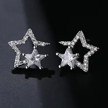 Крошечные Модные Серебряный кубический цирконий звезда серьги-гвоздики Роскошные прозрачные звезды Кристалл полые серьги для женщин модные ювелирные изделия для девочек