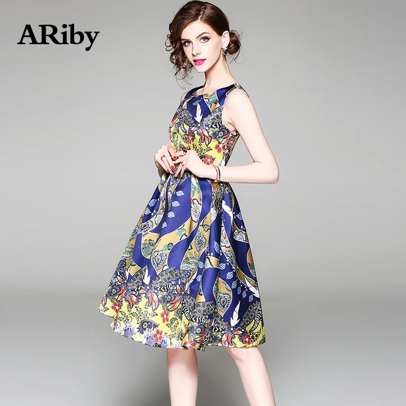 Dress Women Casual O-Collar Dress 2019 Spring/summer Fashion Lady Print Sleeveless Temperament Slim A-Line Dress Vestidos Dress Dress Women Casual O-Collar Dress 2019 Spring/summer Fashion Lady Print Sleeveless Temperament Slim A-Line Dress Vestidos Dress