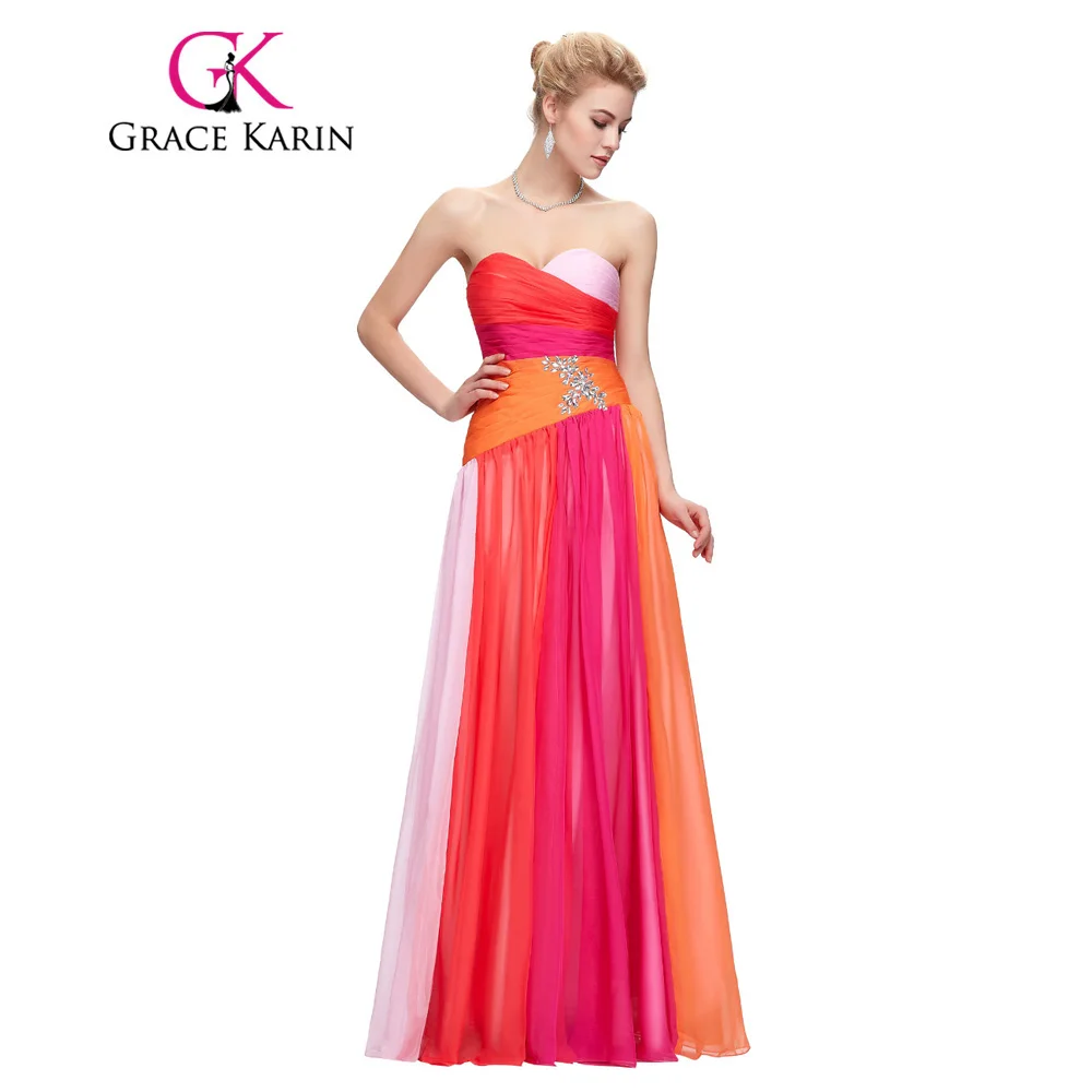 Grace Karin Summer Style Colorful Long Prom Dress 2017 Blue Red Evening