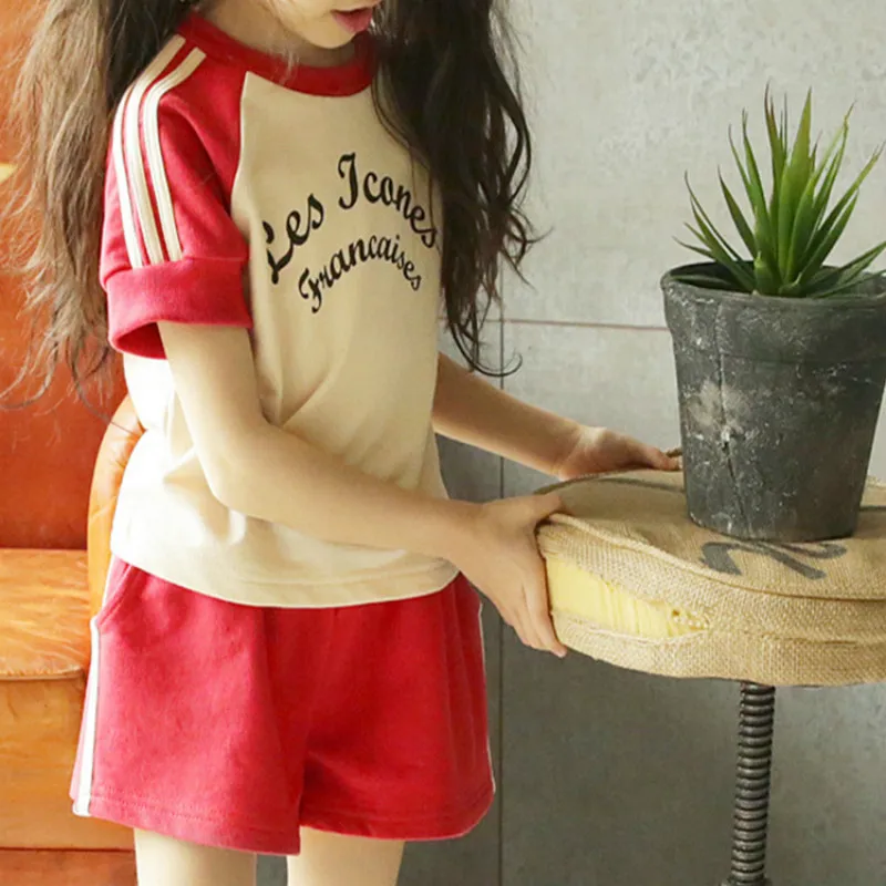 

2018 New Summer Children Clothing Sets Boys Girls Kids Sport Suit Letter Tracksuits 2pcs Cotton Shirt Pants Kids Clothes CC881