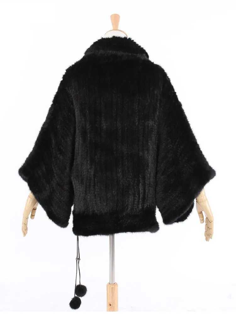Настоящая Натуральная вязаная норковая шуба пончо одежда женская зимняя теплая вязаная куртка размера плюс EMS