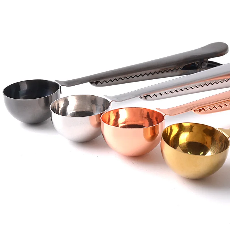 

Multipurpose Scoop with Clip Stainless Steel Measuring Spoons for Coffee Milk Powder Spice Digging Fruit Ice Cream Kitchen Tools