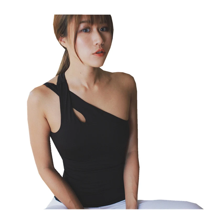 2018 New Single Shoulder Tank Tops Women Sexy Contrast Color New Fashion Fitness Singlet Vest Wicking Clothes For Women