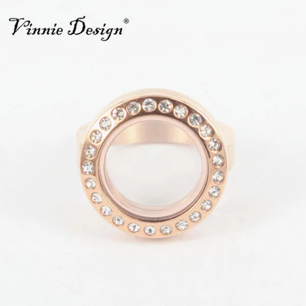 Vinnie Design 20mm Stainless Steel Floating Charm Rings with Rhinestone for Wedding