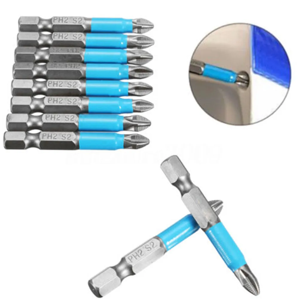 New 10pcs Anti Slip Electric Hex Shank Magnetic 50mm Cross Head Screwdriver Bit Tool