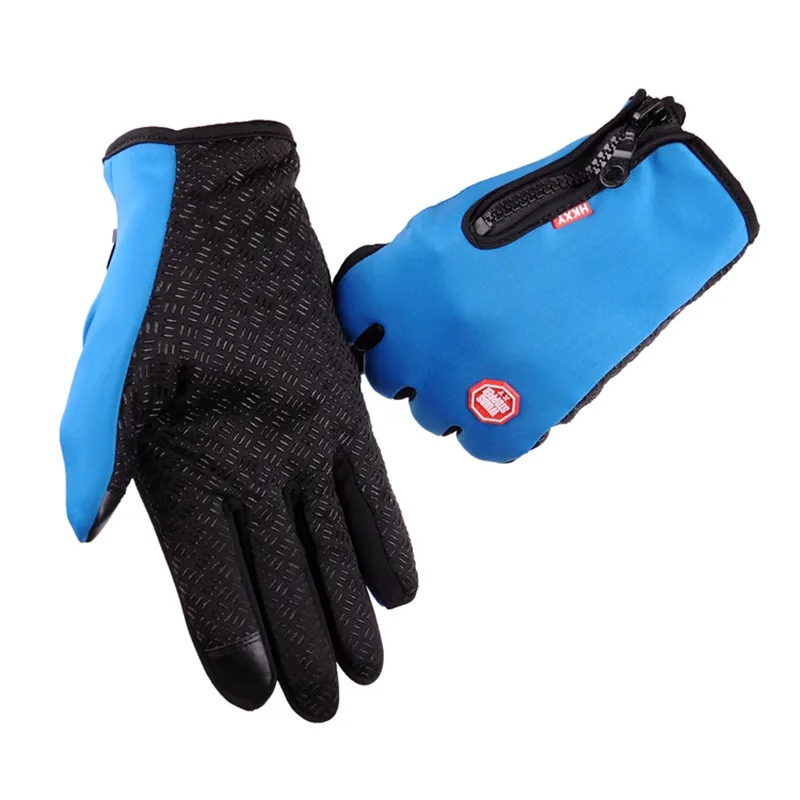 Ветрозащитные перчатки, противоскользящие ветрозащитные теплые сенсорные перчатки, дышащие зимние мужские и женские черные перчатки на молнии - Цвет: Blue
