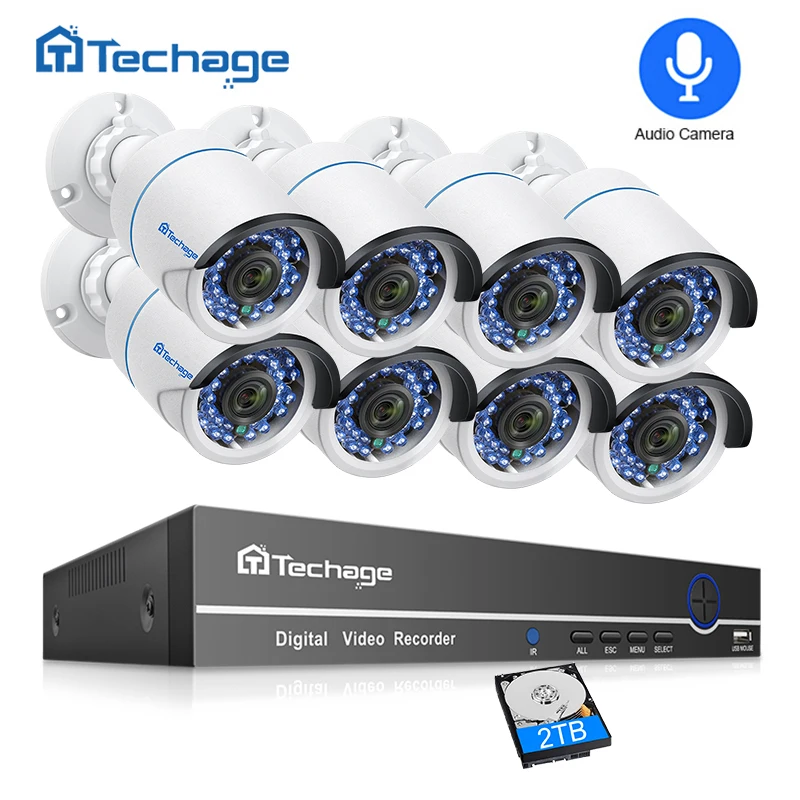 online Techage 8CH POE NVR Sistema de CCTV 1080 p 2MP P2P Onvif POE IP Camera Noite IR Ao Ar Livre de Gravação de Áudio Vídeo kit de Vigilância de segurança