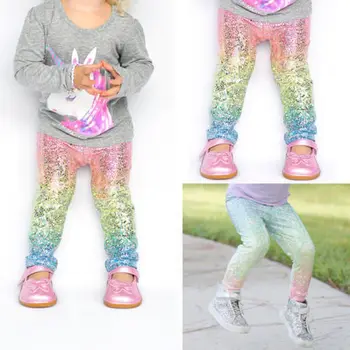 

Hot Fashion Kid Girl Colorful Gradient Rainbow Long Pants Toddler Kids Girls Baby Sequin Leggings Pants Trousers Clothes Outfits