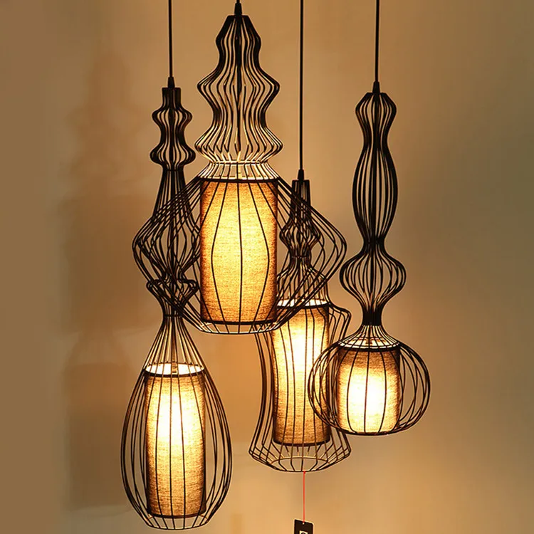 Vintage Suspension Lantern Pendant Light Tibet Black Iron Pendant Lamp Restaurant Light Retro Lighting Fixture For Cafe Bar Dining Room  (24)