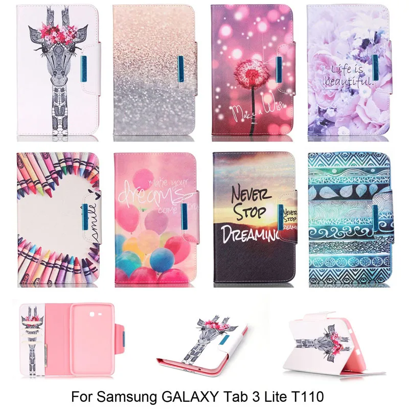 

Fashion Dandelion Folding Stand Leather Case Smart Book Cover For Samsung GALAXY Tab 3 Lite 7.0 T110 Wallet Style with Card Slot