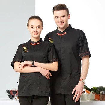 

New Chinese Style Black Short-sleeved Unisex Chef Top Jacket Restaurant Hotel Work Wear Overalls Kitchen Home Uniform Coat Suits
