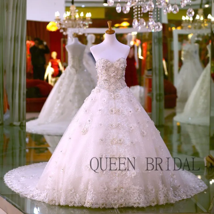 Long train luxury crystals lace heavy fully beaded wedding dress 015 ... Long train luxury crystals lace heavy fully beaded wedding dress 015 ...