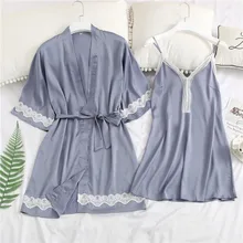 Стиль розового цвета, обувь для невесты, подружки невесты халат женская ночная одежда; одежда для сна детский пижамный комплект с сексуальным v-образным вырезом, 2 вещи в комплекте, одежда для сна, с кружевной отделкой из шелкового атласа Ночное