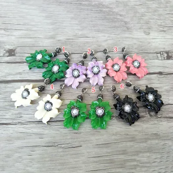 

5 Pairs Pearl Drop Dangle Earrings Resin flower Carvings Earring ,Pave Rhinestone Jewelry For Women Bohemia Earrings ER422