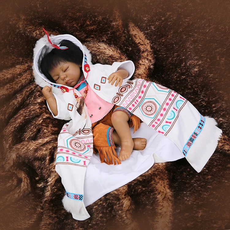 

53CM Simulation Doll Native American Indian Reborn Baby Doll Children Sleeping Doll Kids Birthday Gifts Collections