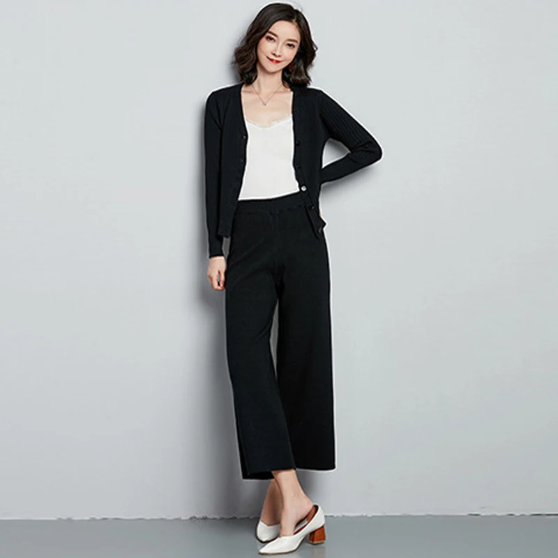 RG Elegant Sweater Pant Suits 2 Piece Set Women Business Wear Knitted ...