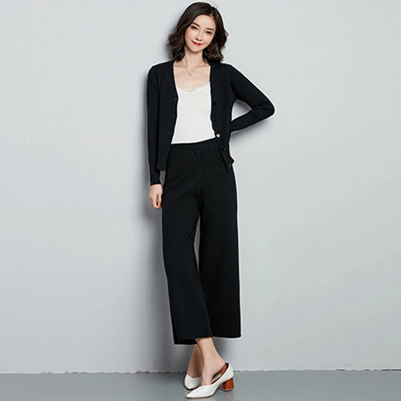 RG Elegant Sweater Pant Suits 2 Piece Set Women Business Wear Knitted