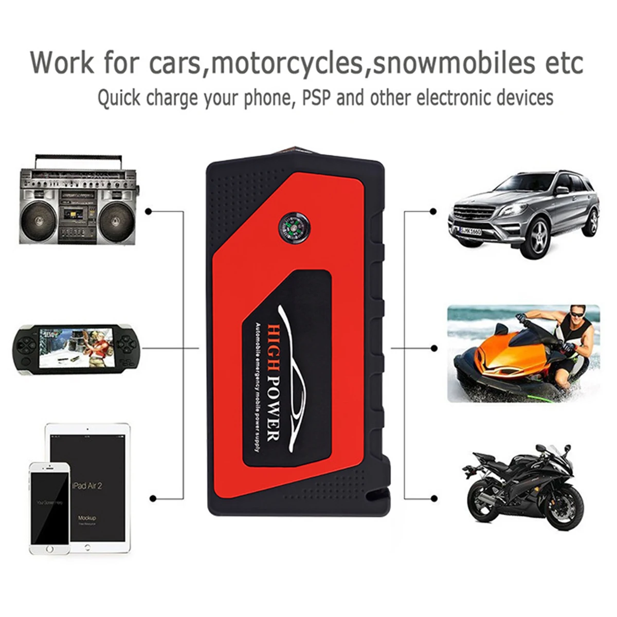 Car Jump Starter Emergency 69800mAh 12V Starting Device 4USB SOS LED Light Mobile Power Bank Car Charger For Car Battery Booster Car Jump Starter Emergency 69800mAh 12V Starting Device 4USB SOS LED Light Mobile Power Bank Car Charger For Car Battery Booster