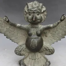 Zhaorui88K626 1" Старый тибетский буддизм Бронзовая Крылатая Гаруда птица Бог Тантра статуя Будды