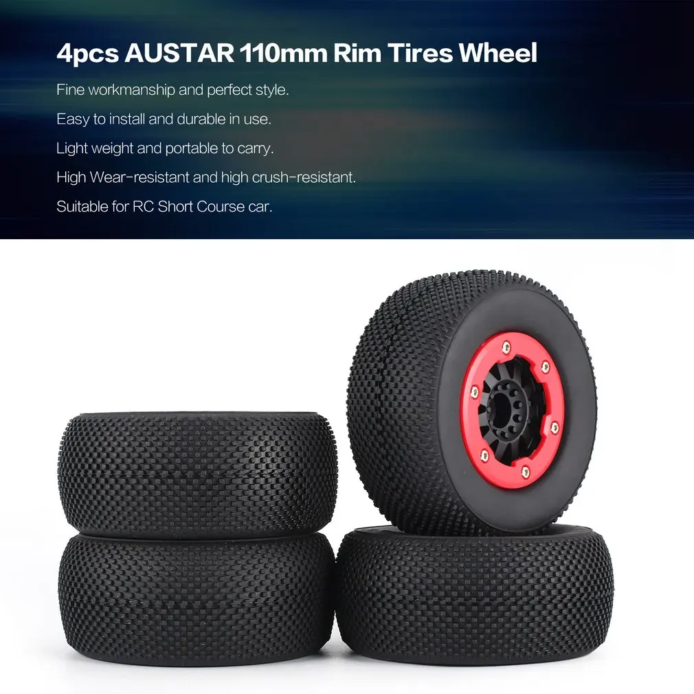 

4pcs AUSTAR 110mm Rim Rubber Tyre Wheel Set Kit Spare Parts Accessories for Traxxas Slash 4X4 HPI HSP Short Course Car Model