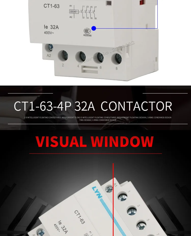 4P контактор переменного тока 32A бытовой контактор переменного тока 24V 110V 220V 240V 400V~ 4NO 4NC 2NO2NC 50/60 Гц 35 мм din rail CT1-63 тип 4 полюса