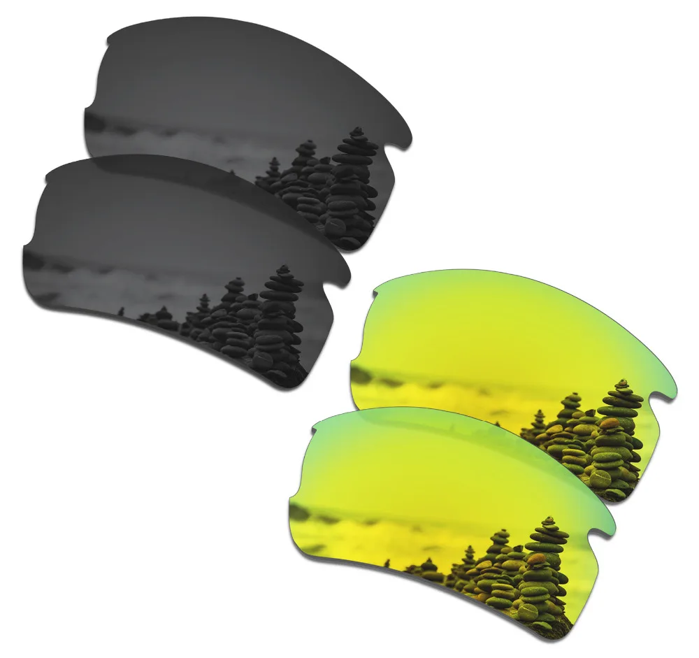 

SmartVLT 2 Pairs Polarized Sunglasses Replacement Lenses for Oakley Flak 2.0 OO9295 Stealth Black and 24K Gold