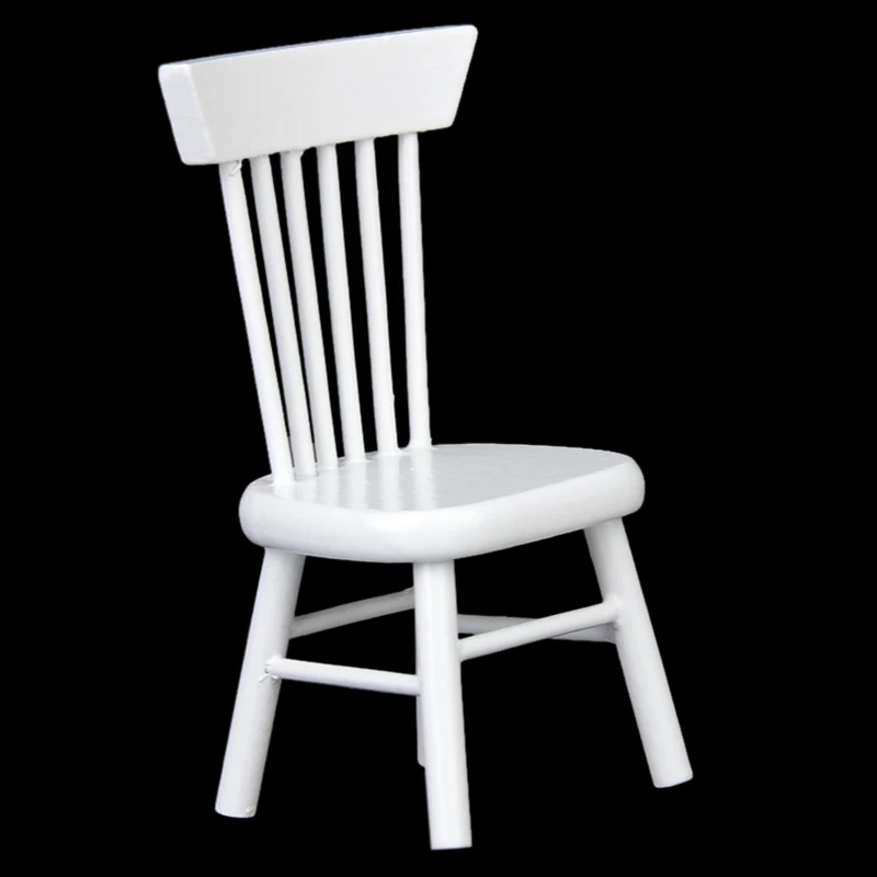 1.7 x 1.4 x 3.1 inch 1/12 Dollhouse Miniature Dining Furniture Wooden Chair Wood Color Exquisite Collection for Dolls - Цвет: White