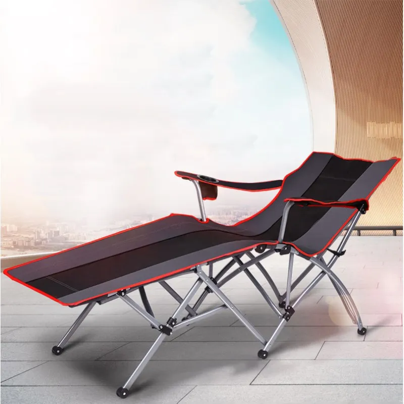 

Metal Chaise Lounge Chair with Armrest & Cup Holder Portable Folding Cot for Home Outdoor Use Strong Oxford Fabric Surface