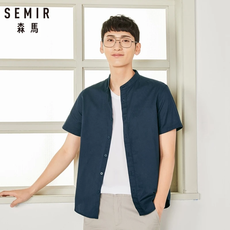 سمير صالح ياقات قميص الرجال قصيرة الأكمام قميص 100% القطن رجل عارضة قمصان ضئيلة قميص الذكور أعلى الصيف