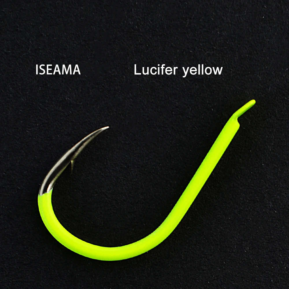 30-50pcs High Carbon Steel ISEAMA Barbed Luminous Fishing Hook 4-13# Black Nickel Yellow Blue Red Single Carp Fishing Hook Japan