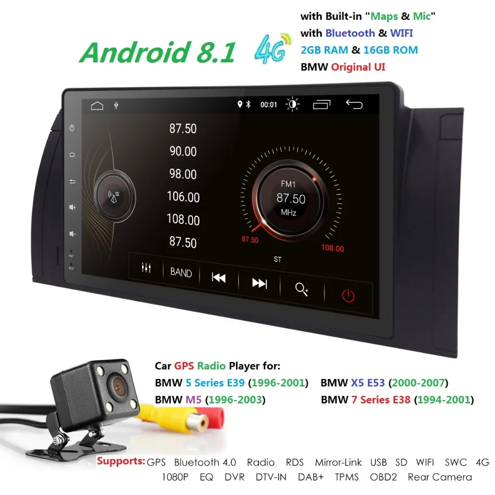

2G+16G Android 9 Car Radio multimedia Player Universal GPS Navigation Bluetooth WiFi 1din Autoradio Stereo Audio For BMWE39 DAB