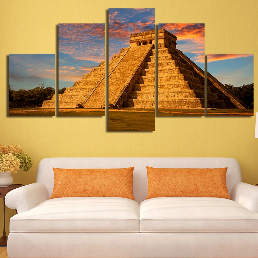 5 Panels Mexican Pyramid Printed Print Home Decoration HD ...