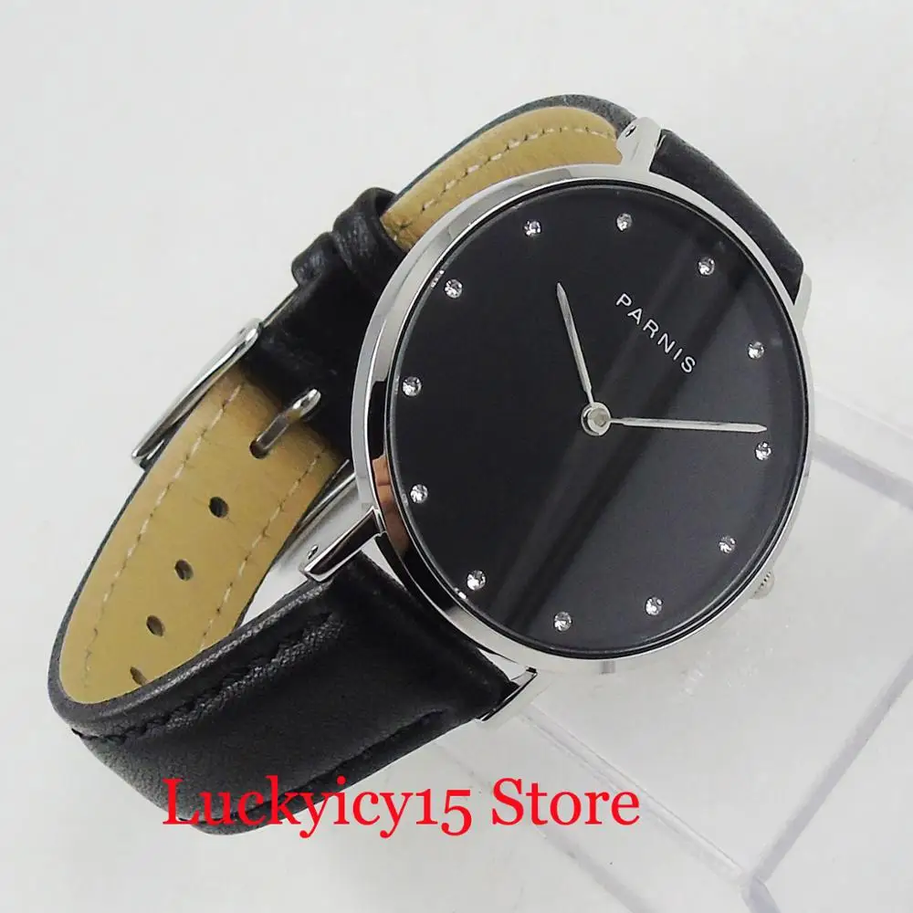

PARNIS Women's Quartz Watch 32mm Lady Wristwatch With Simple Black Dial 14mm width Leather Strap
